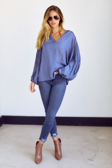 Menendez Pleated Balloon Sleeve Blouse