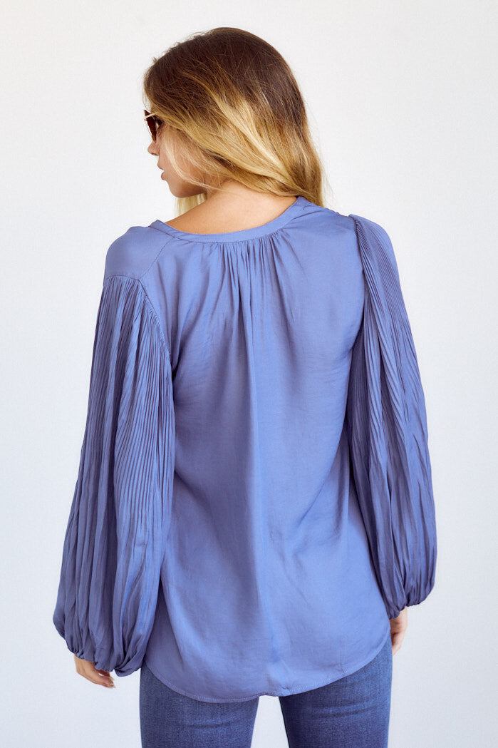 Menendez Pleated Balloon Sleeve Blouse