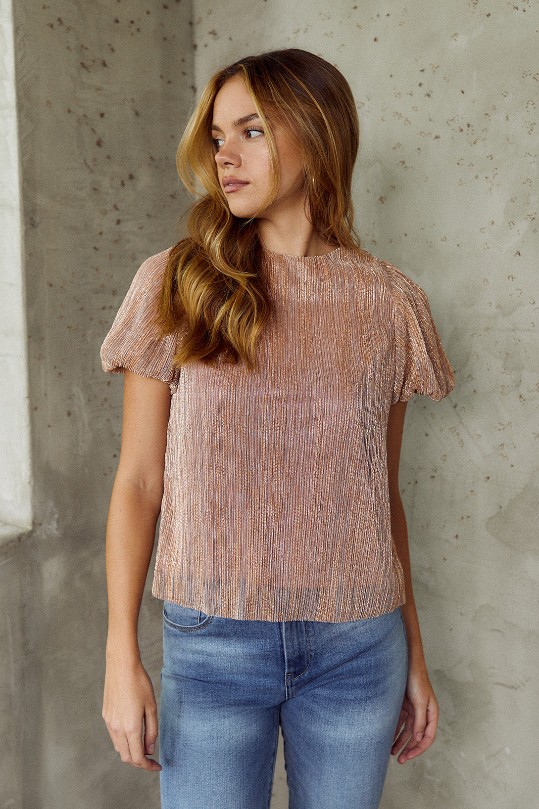 Roxie Metallic Detail Puff Sleeve Blouse
