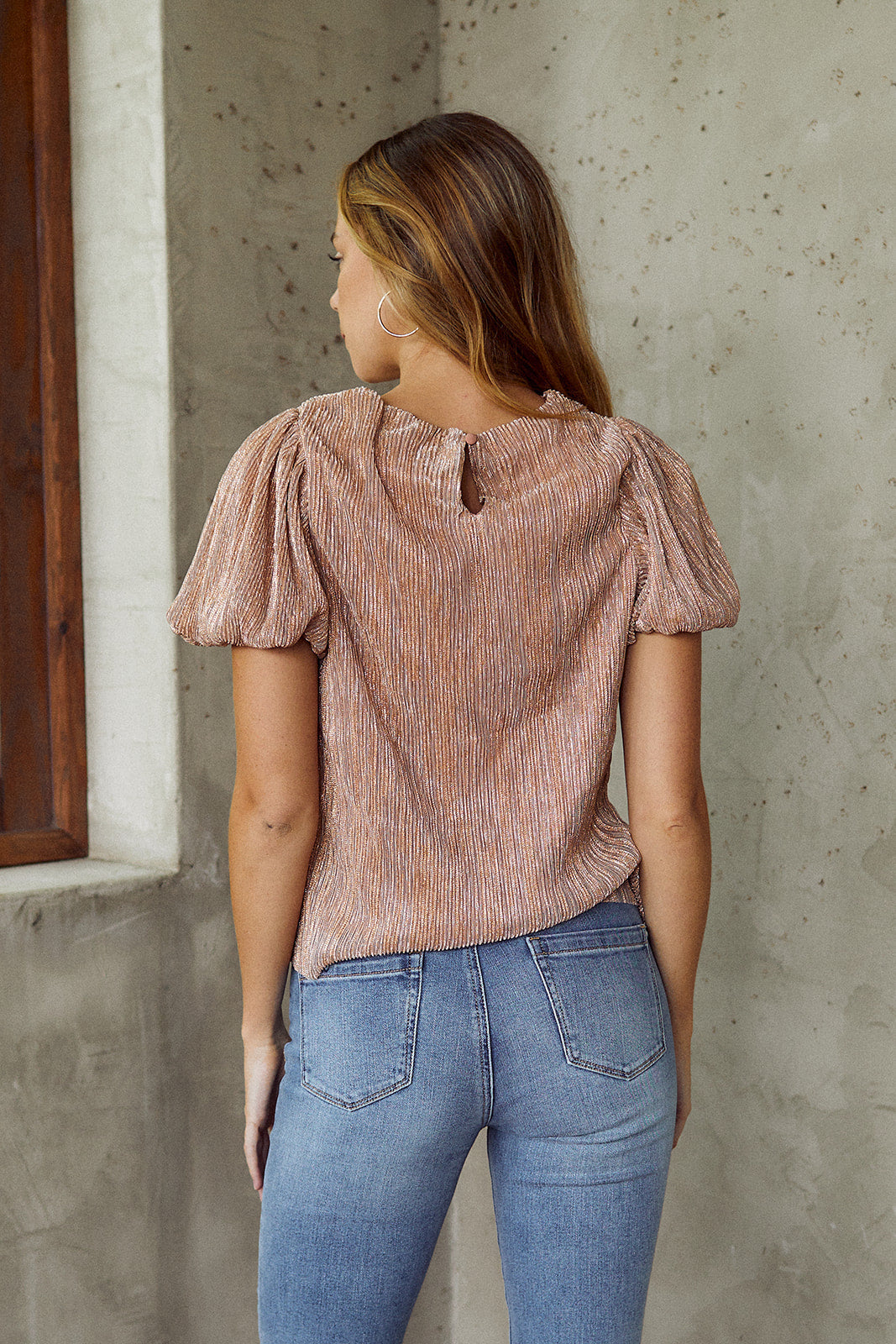 Roxie Metallic Detail Puff Sleeve Blouse
