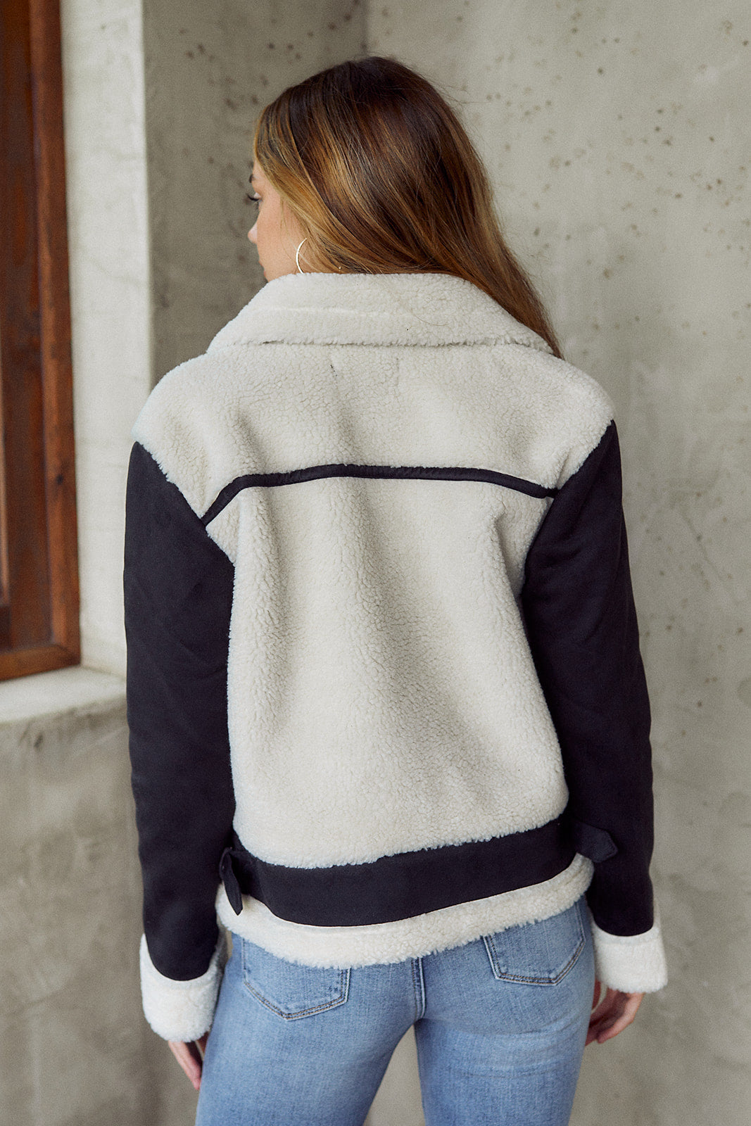 Mincie Faux Suede Trim Shearling Jacket