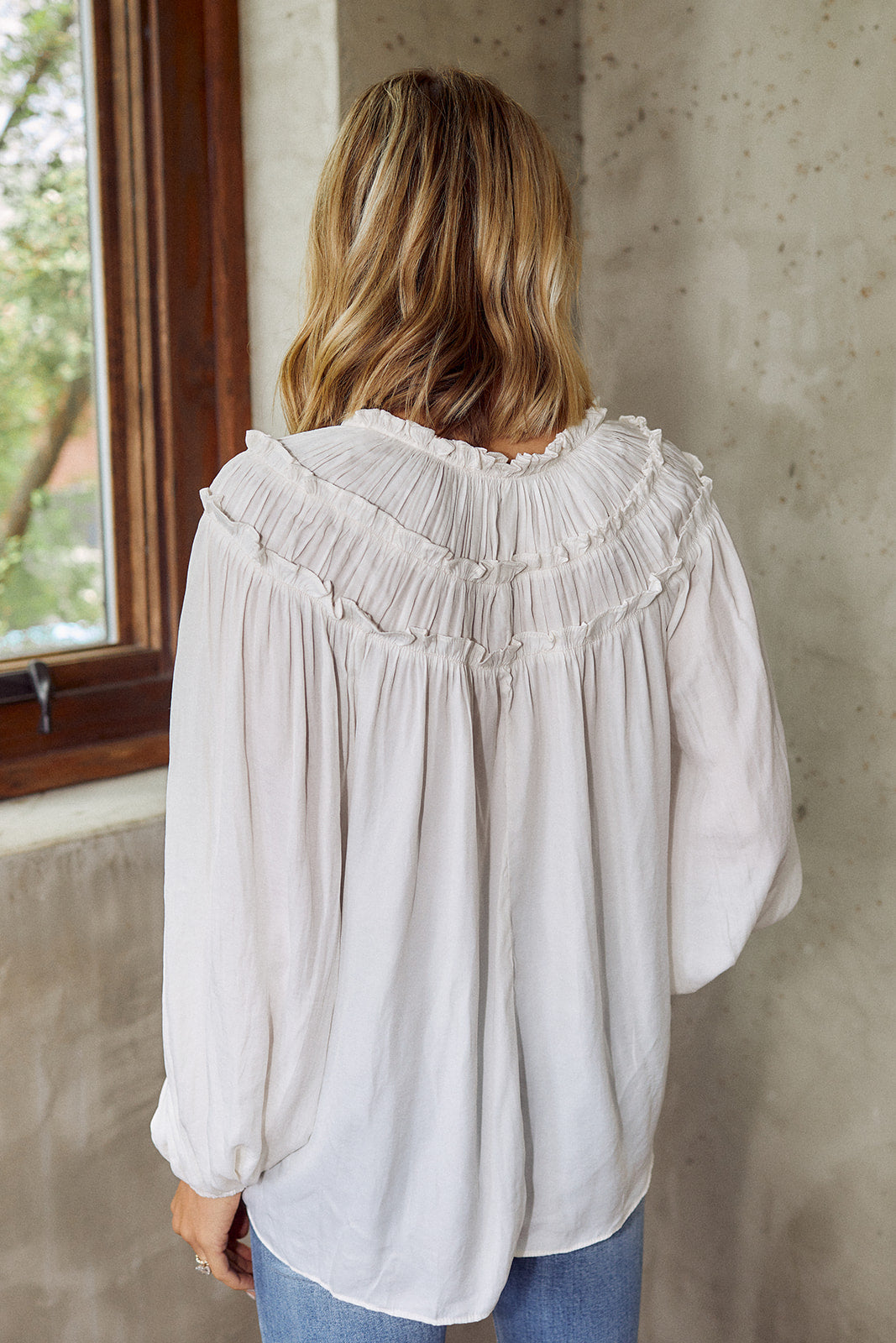 Yanna Ruched Tie Neck Blouse