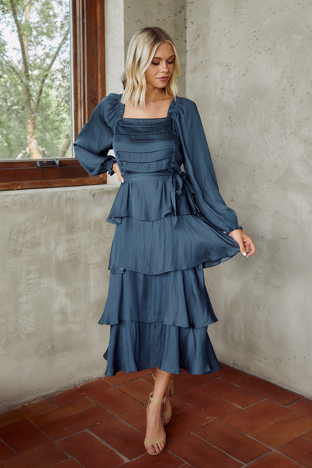 Lorenz Tiered Long Sleeve Midi Dress