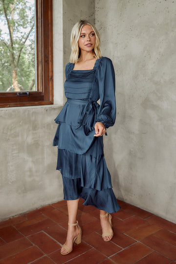 Lorenz Tiered Long Sleeve Midi Dress