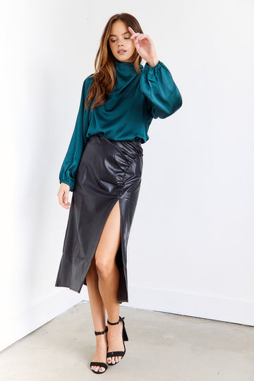 SALE - Kailin Leather Midi Skirt