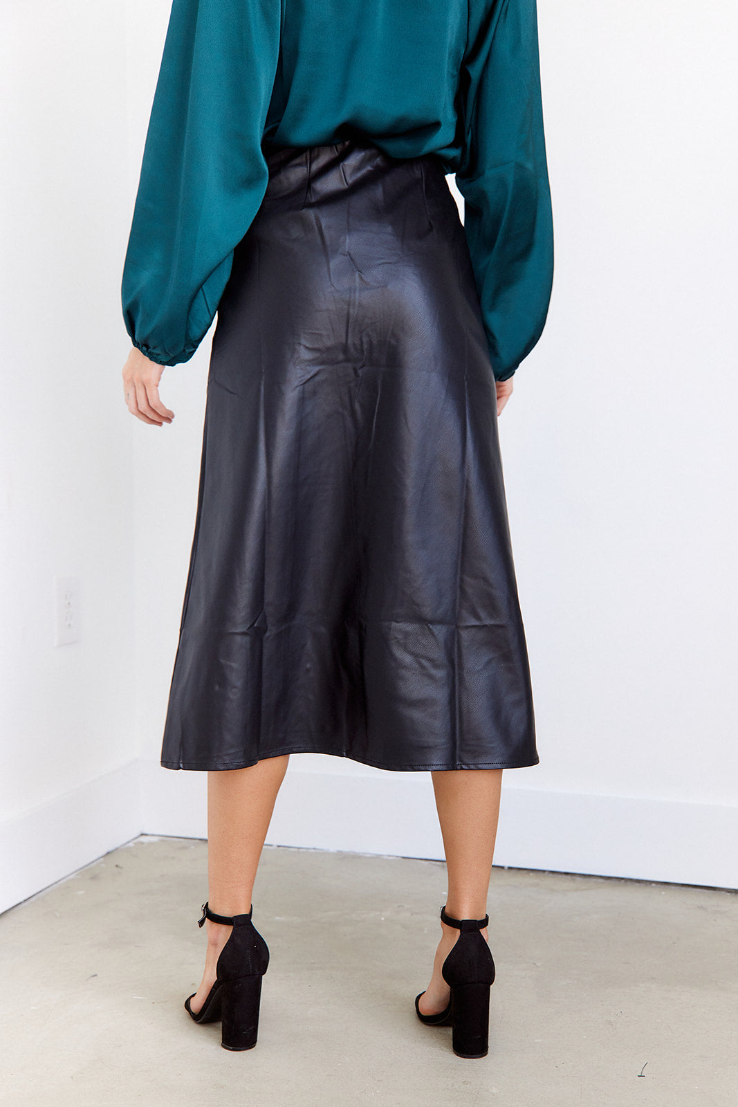 SALE - Kailin Leather Midi Skirt