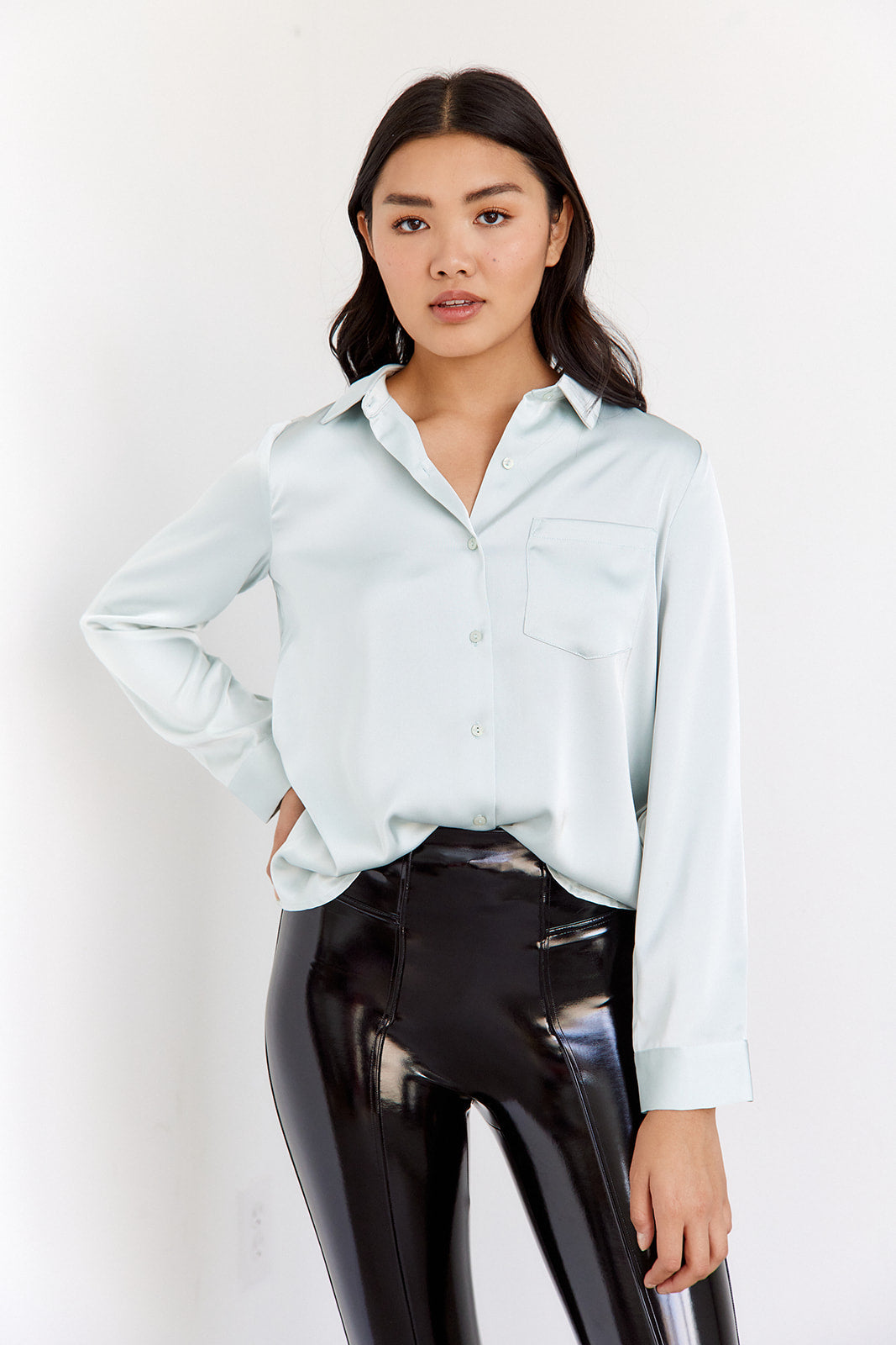 Chapman Satin Button Down Blouse