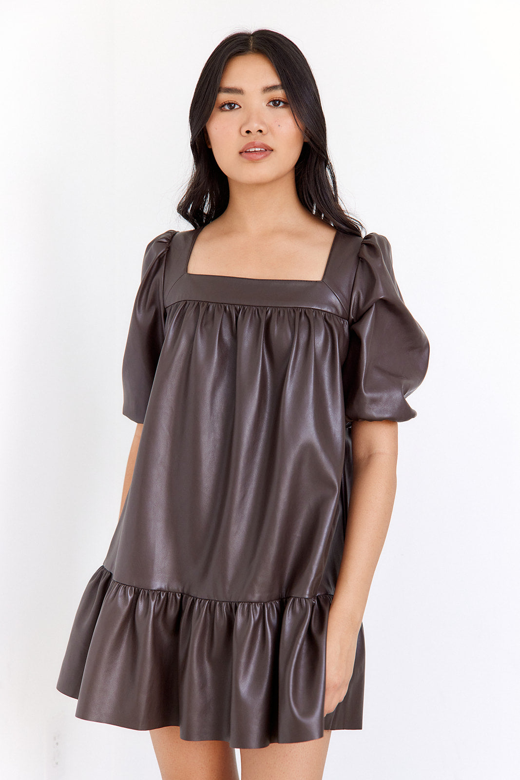 SALE - Anja Faux Leather Puff Sleeve Dress