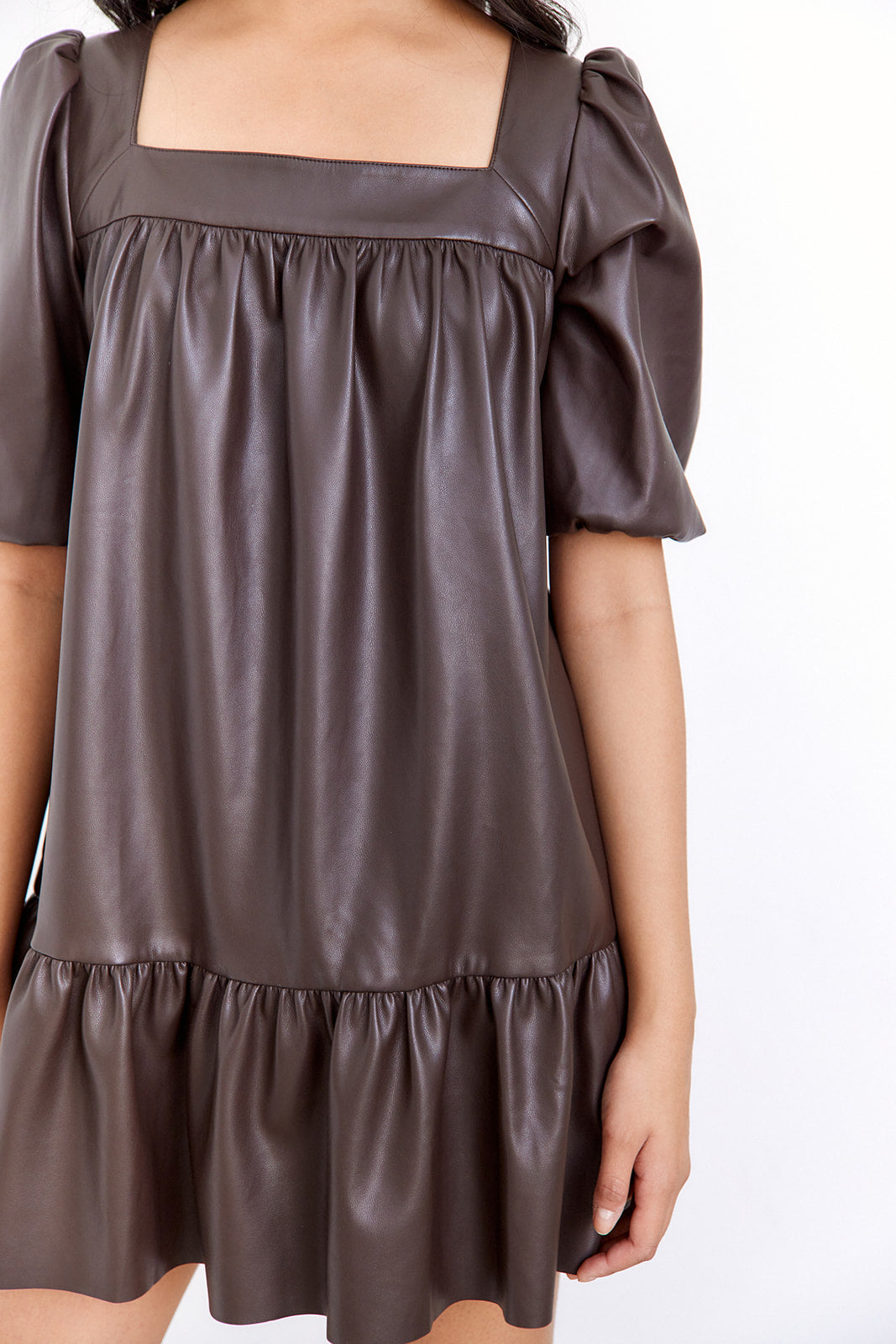 SALE - Anja Faux Leather Puff Sleeve Dress