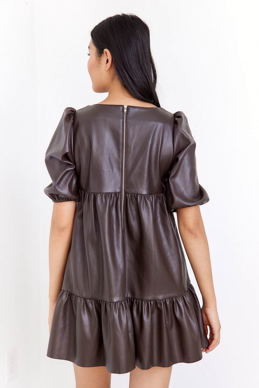 SALE - Anja Faux Leather Puff Sleeve Dress