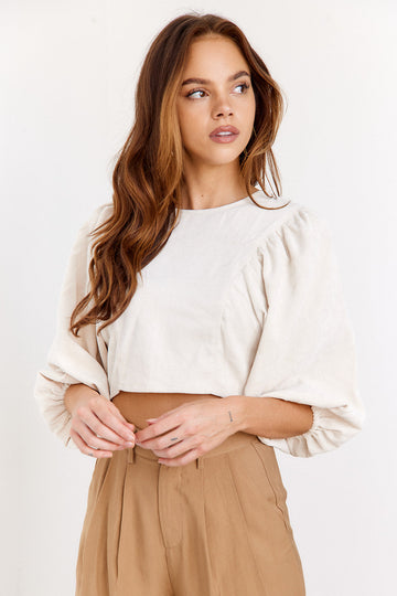 SALE - Kaylin Puff Sleeve Corduroy Top