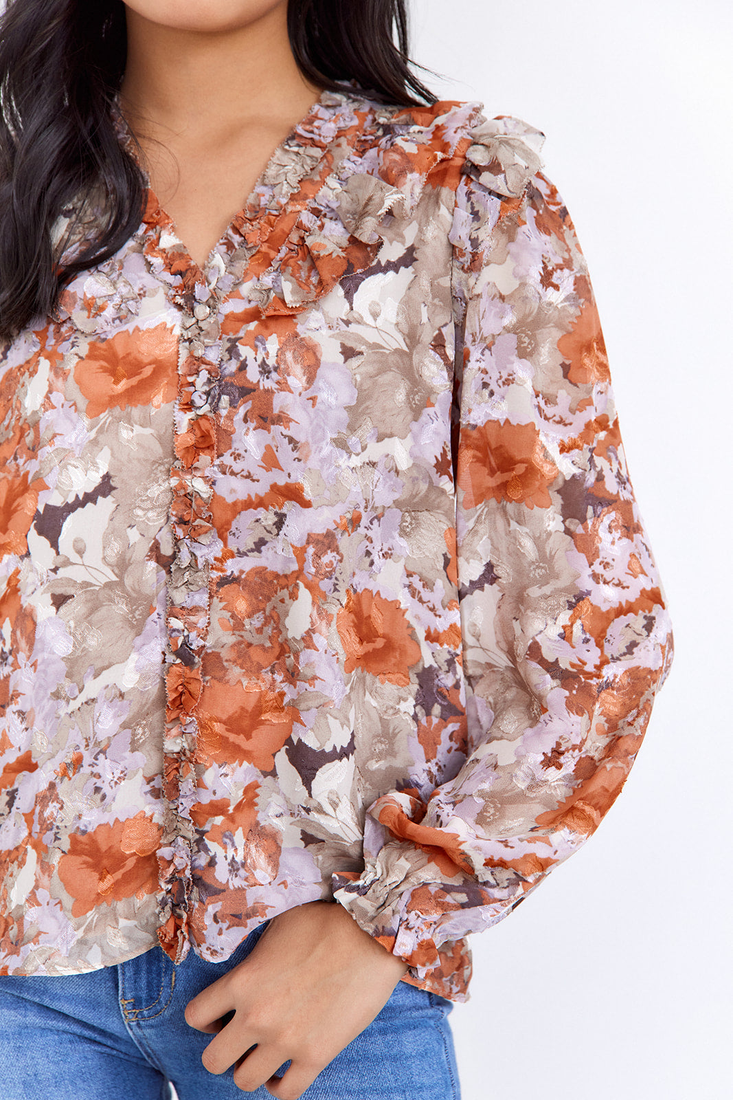 SALE - Keira Printed Ruffle Blouse