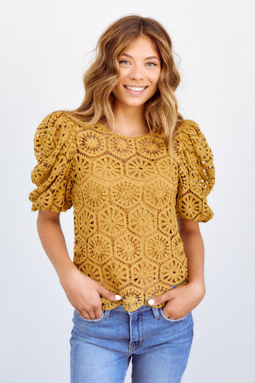 Athena Puff Sleeve Crochet Top
