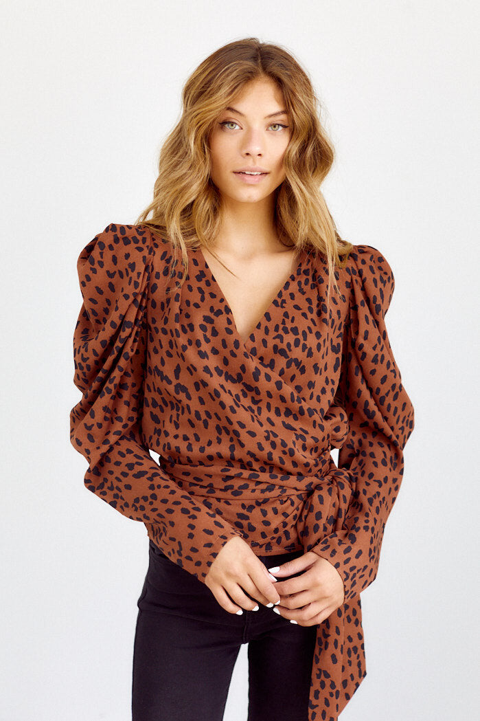 Macalla Animal Print Wrap Blouse