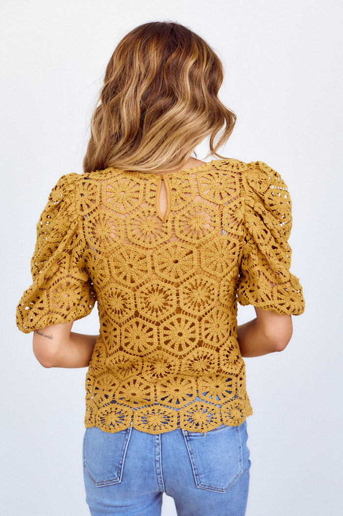Athena Puff Sleeve Crochet Top