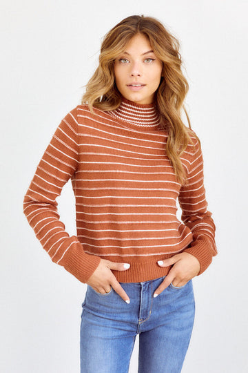 Melra Striped Mock Neck Sweater