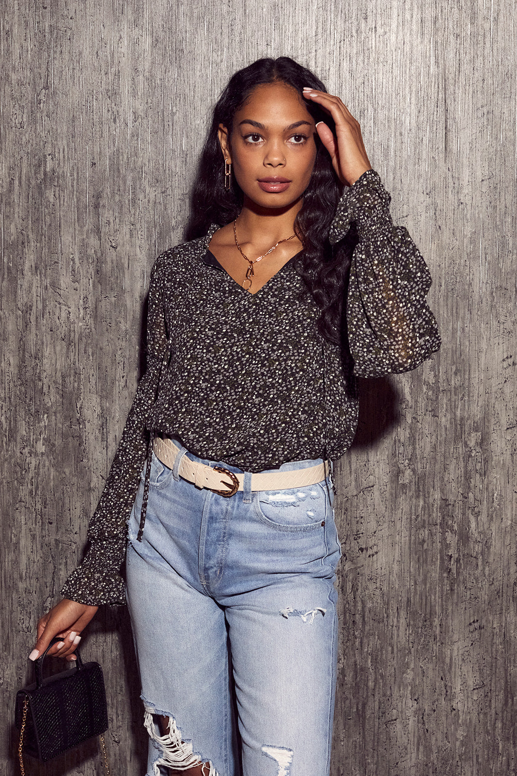 Emmalyn Printed Smocked Long Sleeve Top
