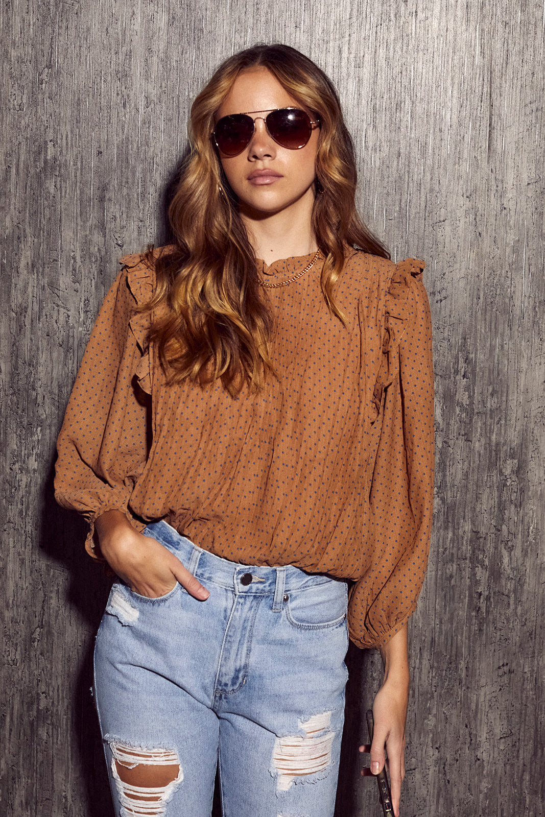 Rani Ruffled Detail Polka Dot Blouse