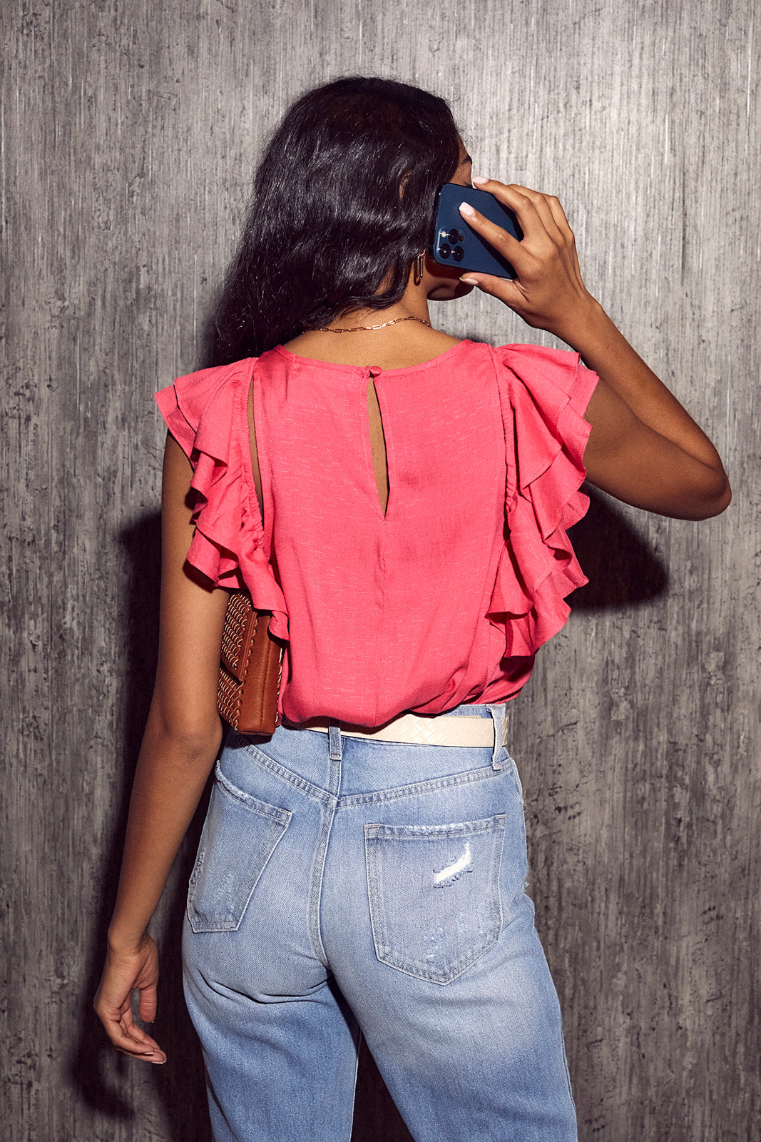 Ashtyn Cut Out Ruffle Sleeve Top