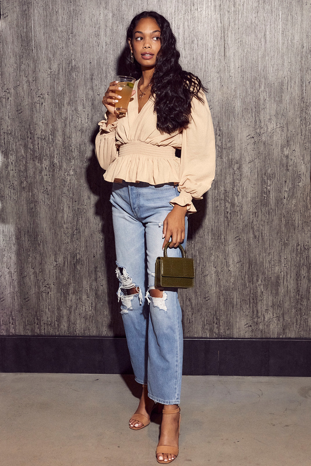 Rudie Surplice Puff Sleeve Peplum Blouse