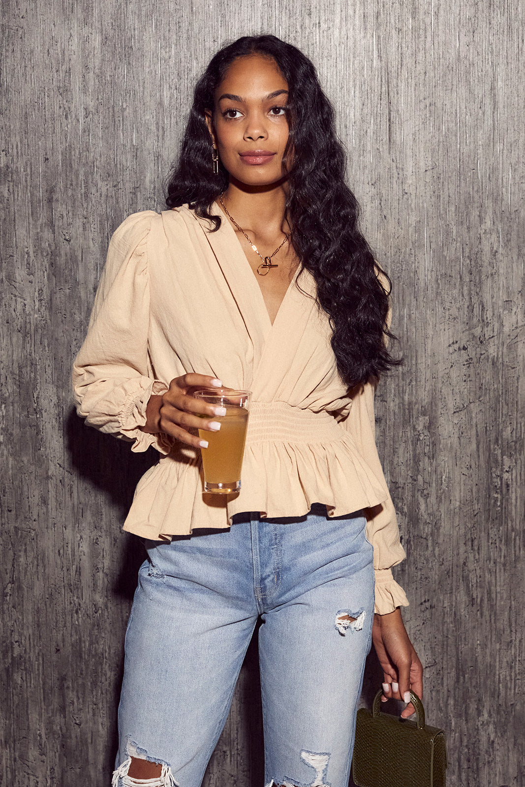 Rudie Surplice Puff Sleeve Peplum Blouse