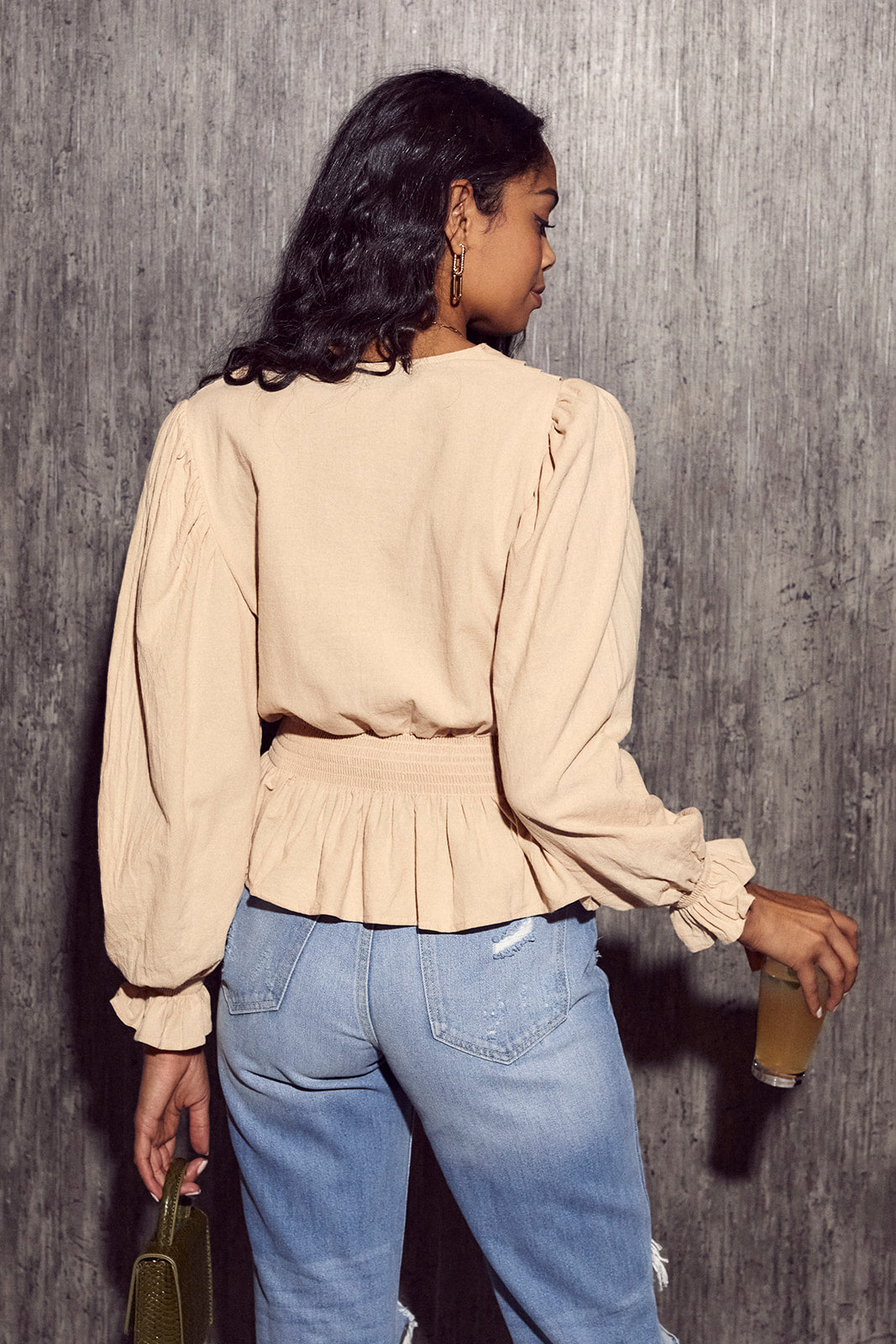 Rudie Surplice Puff Sleeve Peplum Blouse