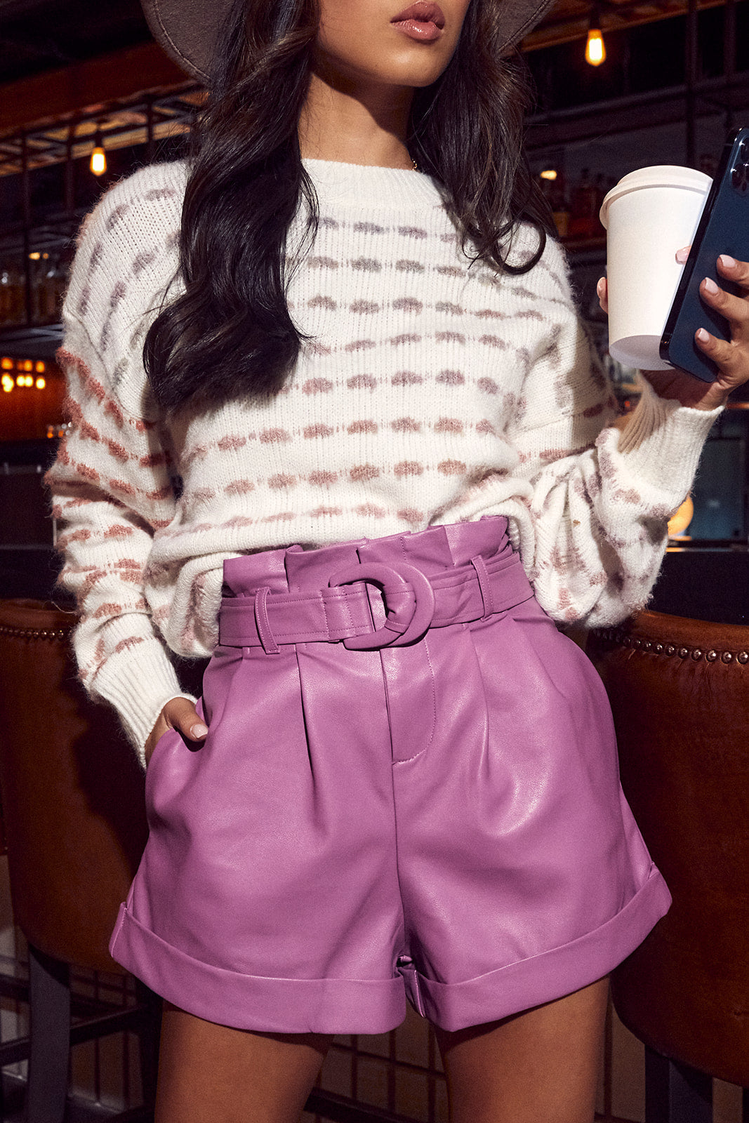 Ulla Belted Faux Leather Shorts