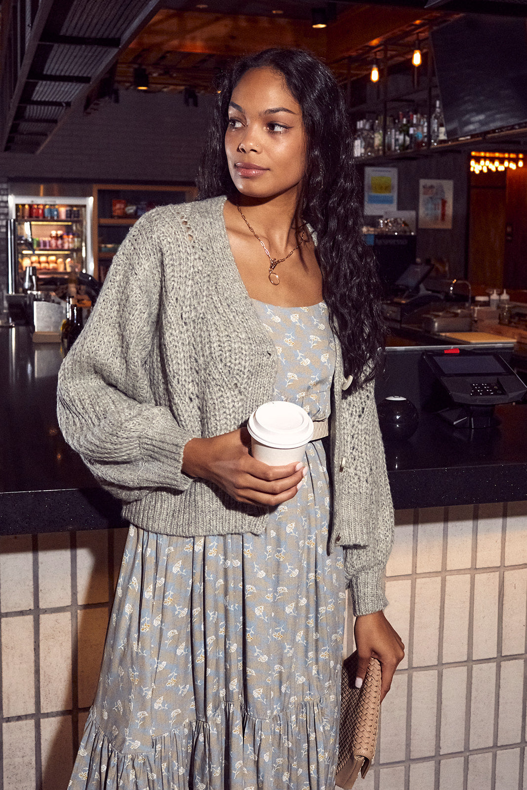 Daphne Button Front Puff Sleeve Cardigan