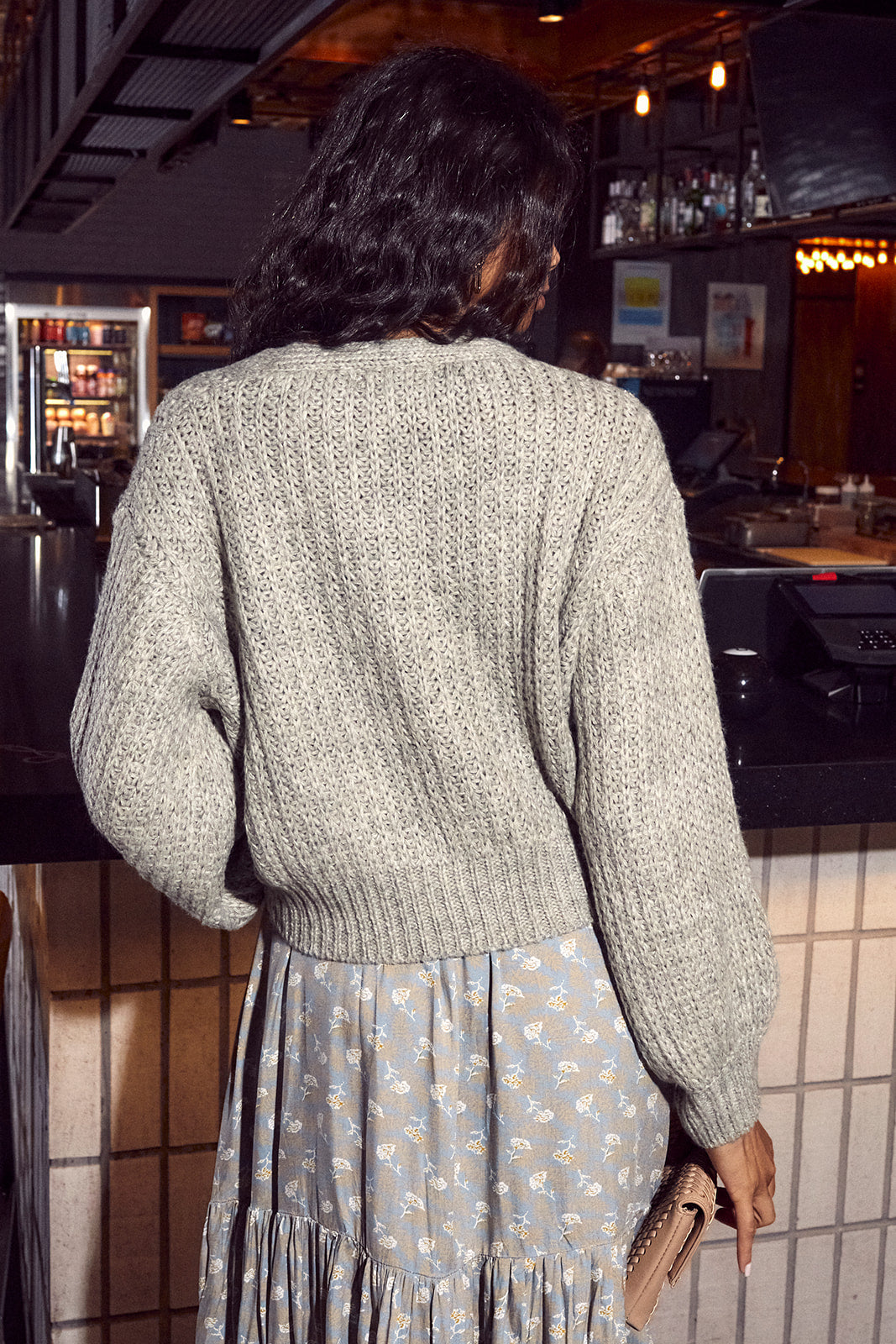 Daphne Button Front Puff Sleeve Cardigan