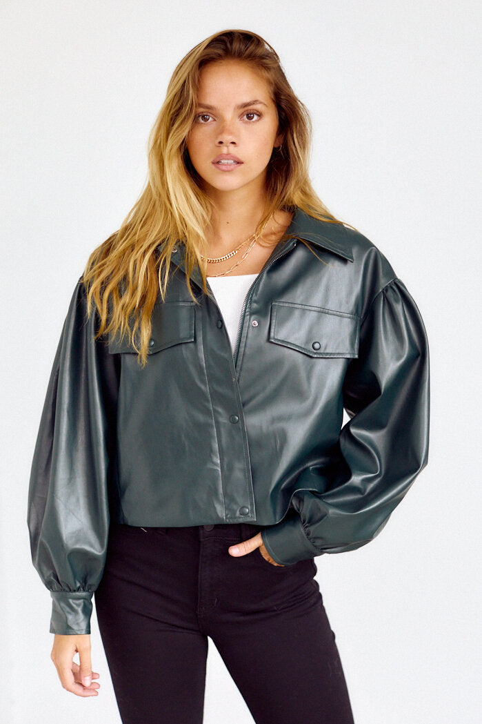 Lorilynn Puff Sleeve Faux Leather Jacket