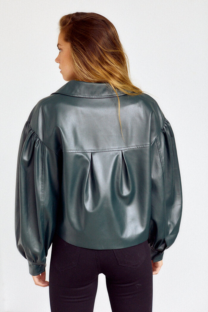 Lorilynn Puff Sleeve Faux Leather Jacket