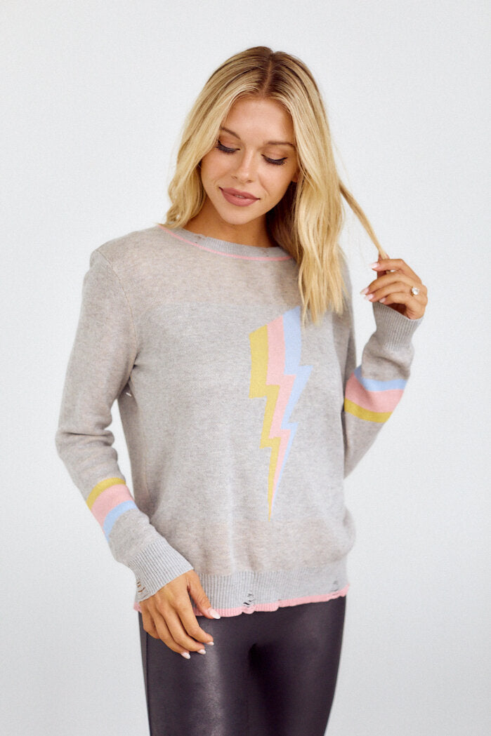 Carmon Distressed Lightning Bolt Sweater