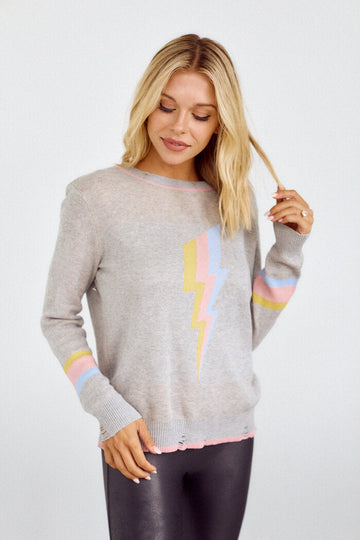 Carmon Distressed Lightning Bolt Sweater
