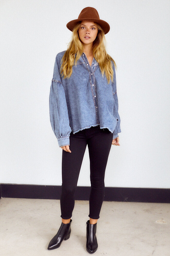 Harper Frayed Hem Denim Shirt