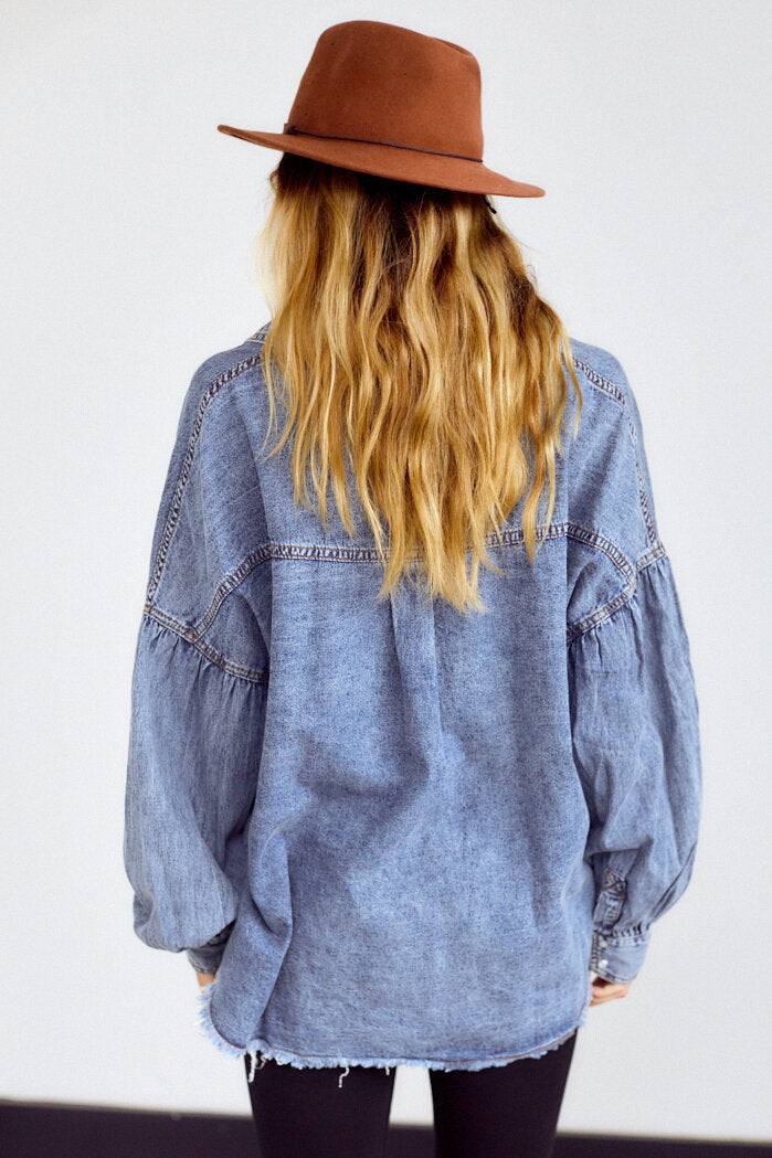 Harper Frayed Hem Denim Shirt