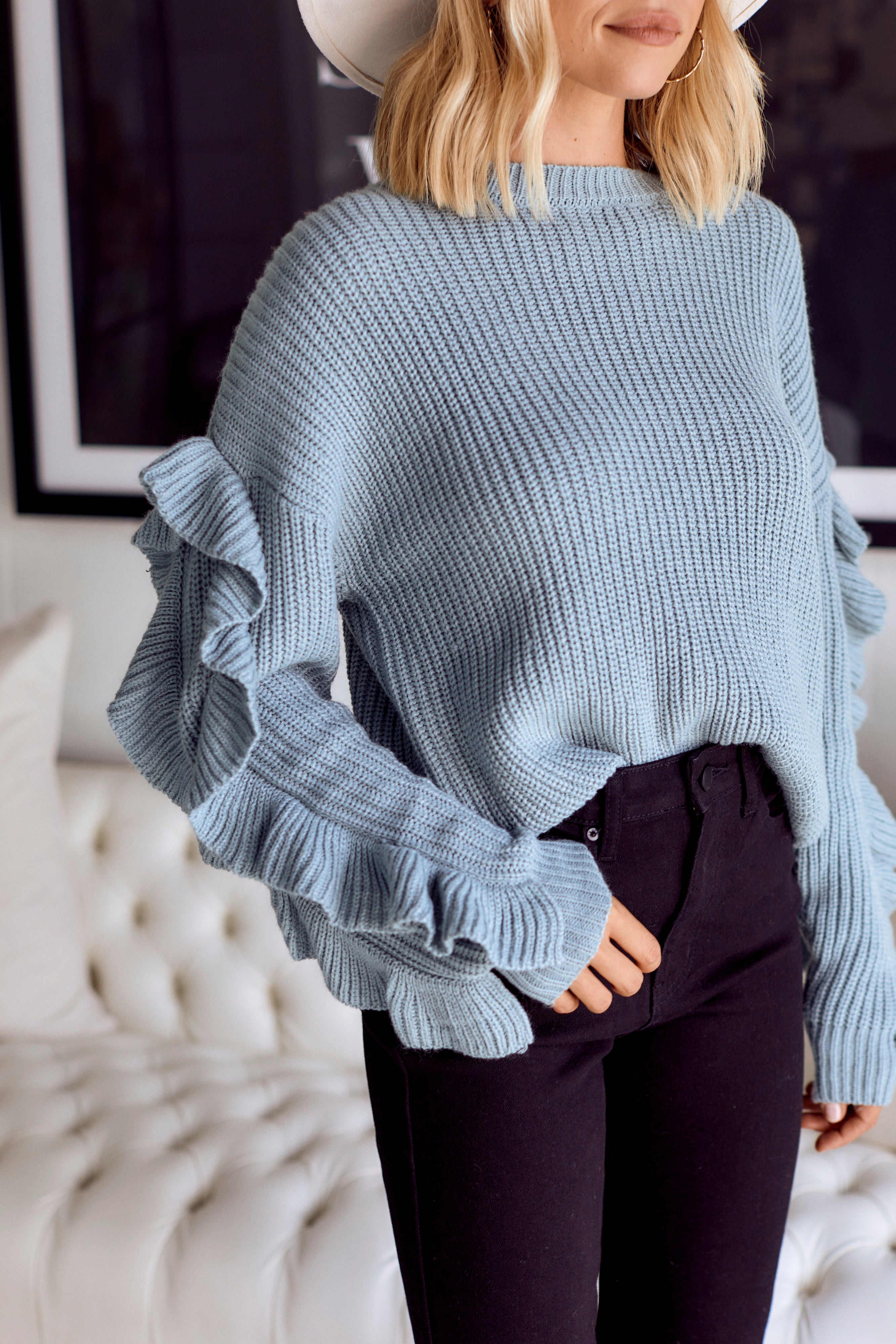 Frenchie Ruffle Sleeve Sweater