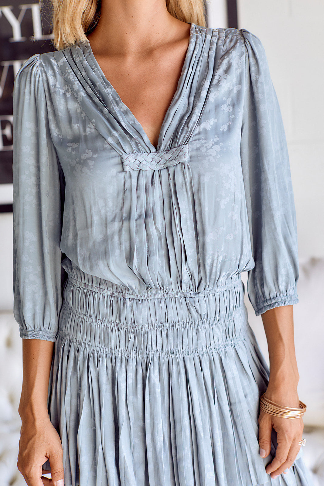 Brigette Pleated Smock Waist Dress