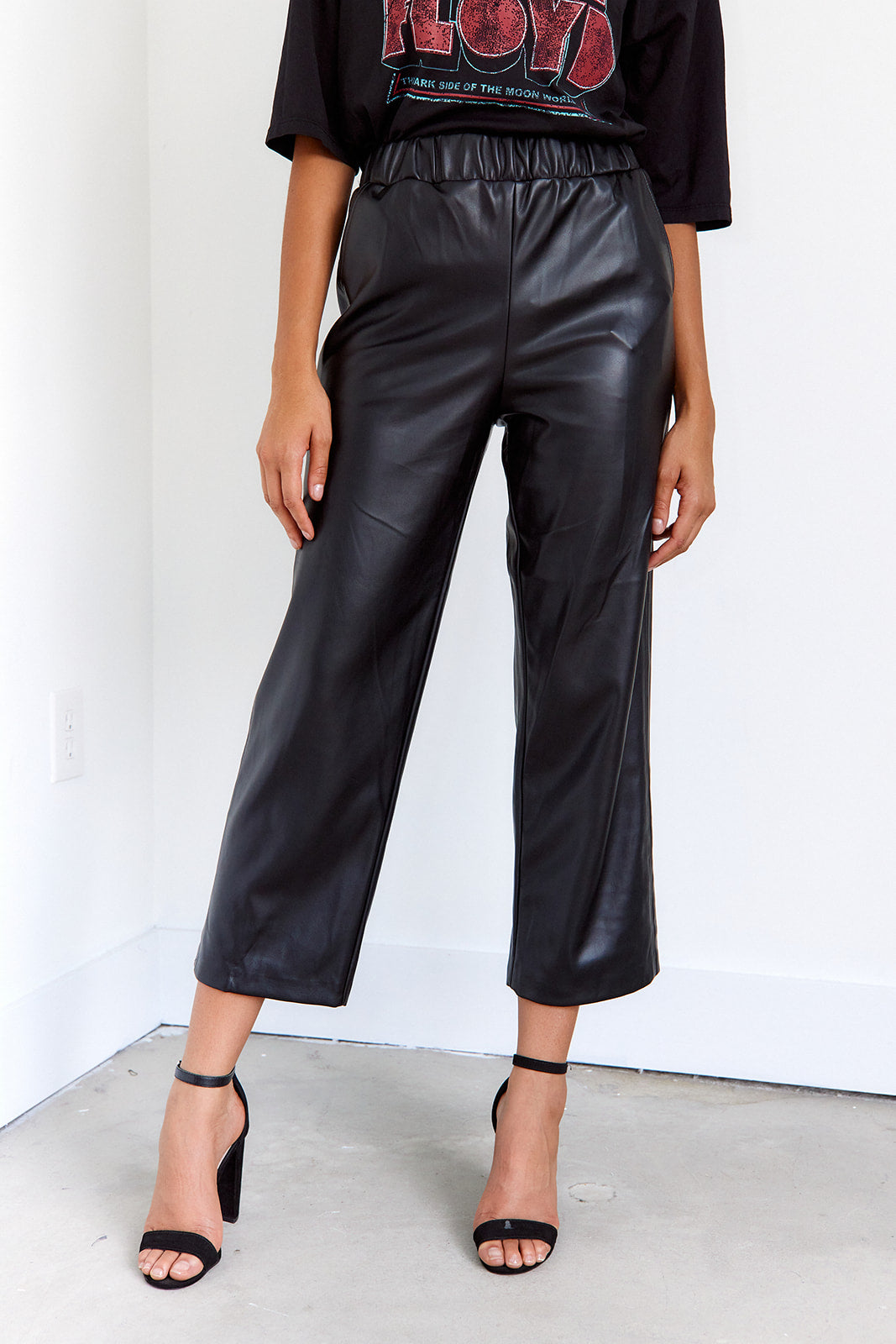 SALE- Can't Help Myself Faux Leather Crop Flare Pant