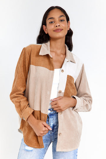 Renn Corduroy Patchwork Button Down Jacket