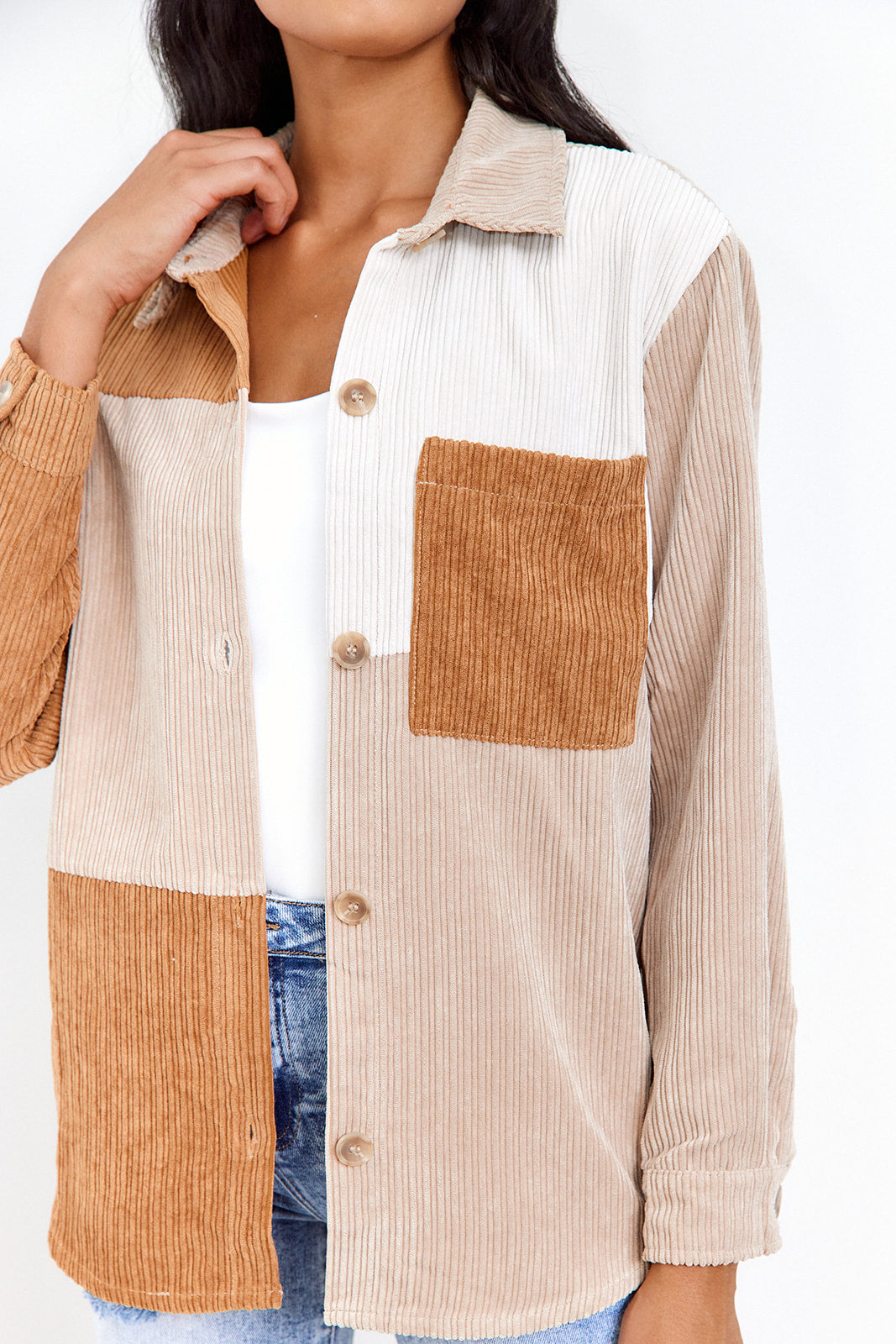 Renn Corduroy Patchwork Button Down Jacket