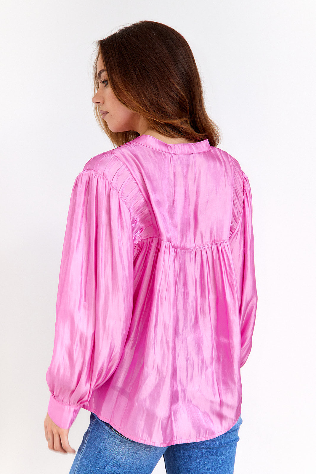 SALE - Vanessa Satin Shirred Button Blouse
