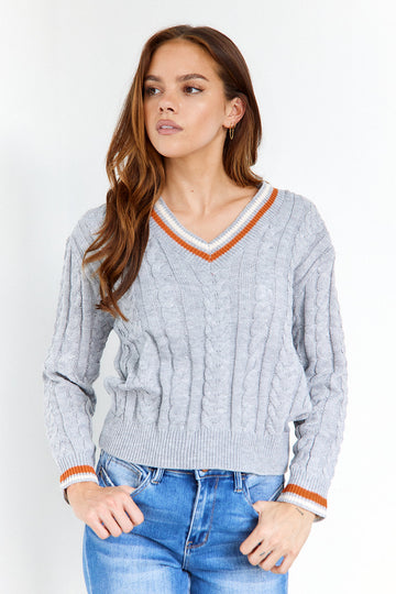 SALE - Ina Varsity Cable Knit Sweater