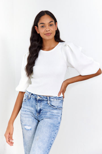 Olessia Knit Puff Sleeve Blouse