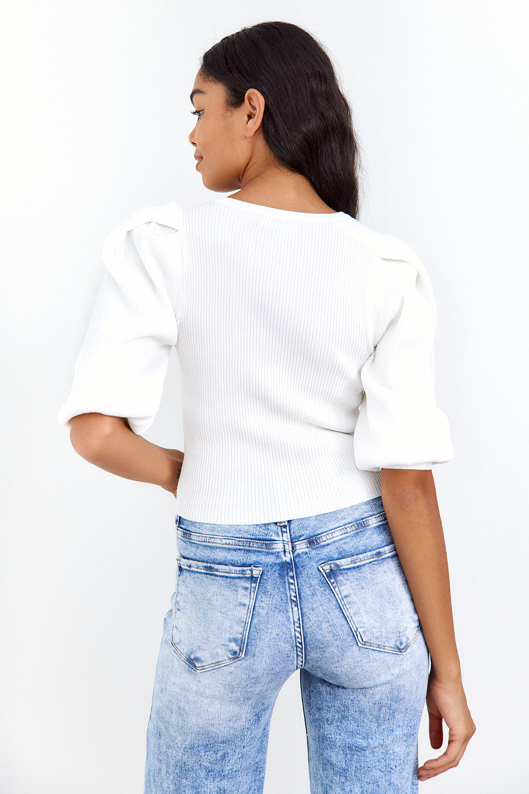 Olessia Knit Puff Sleeve Blouse