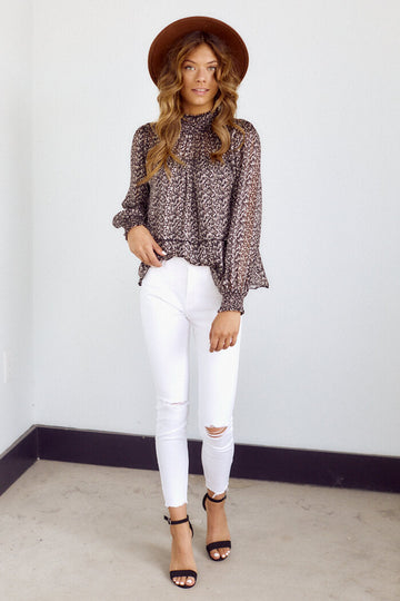 Leotie Double Layer Mock Neck Blouse