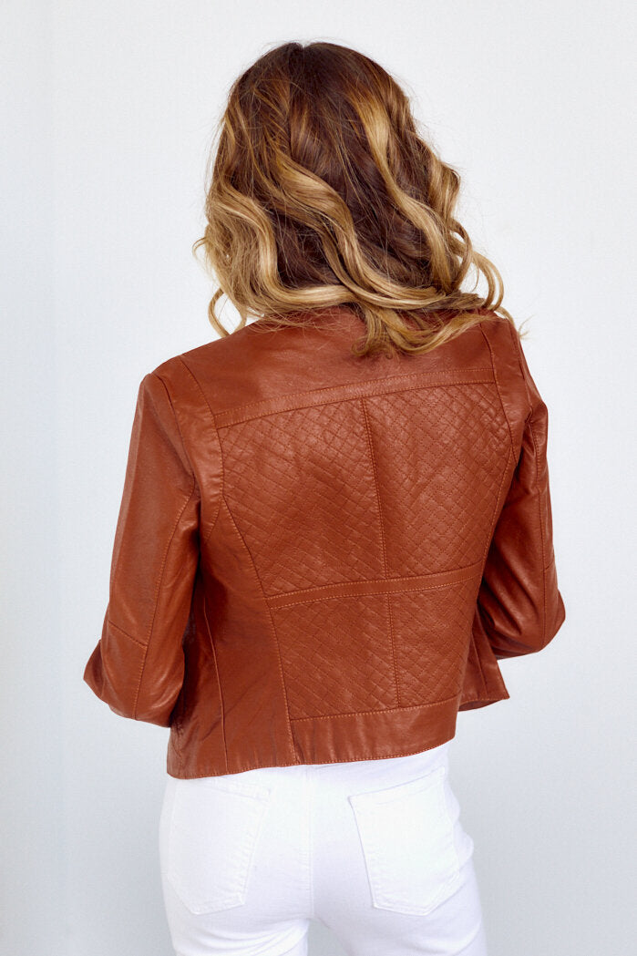 Betsey Stich Detail Faux Leather Jacket