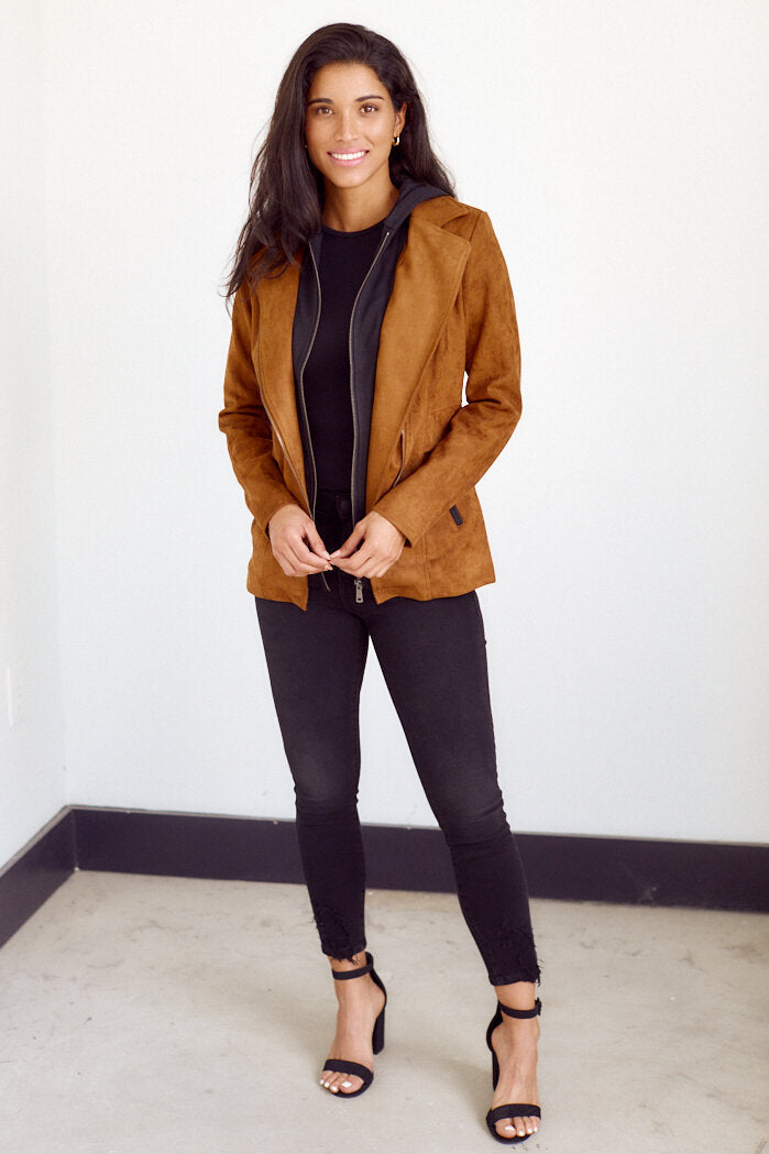 Carley Faux Suede Hooded Jacket