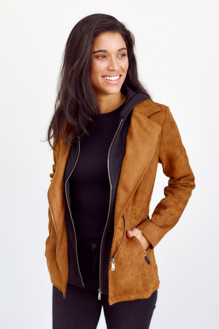 Carley Faux Suede Hooded Jacket