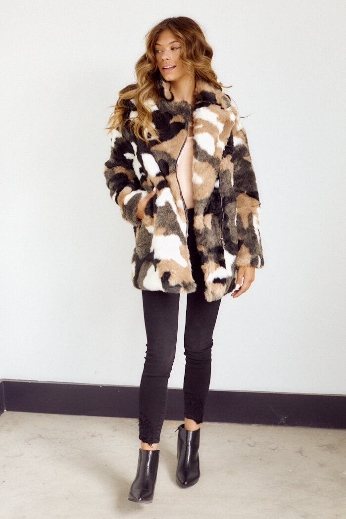 Pricilla Marbled Faux Fur Jacket