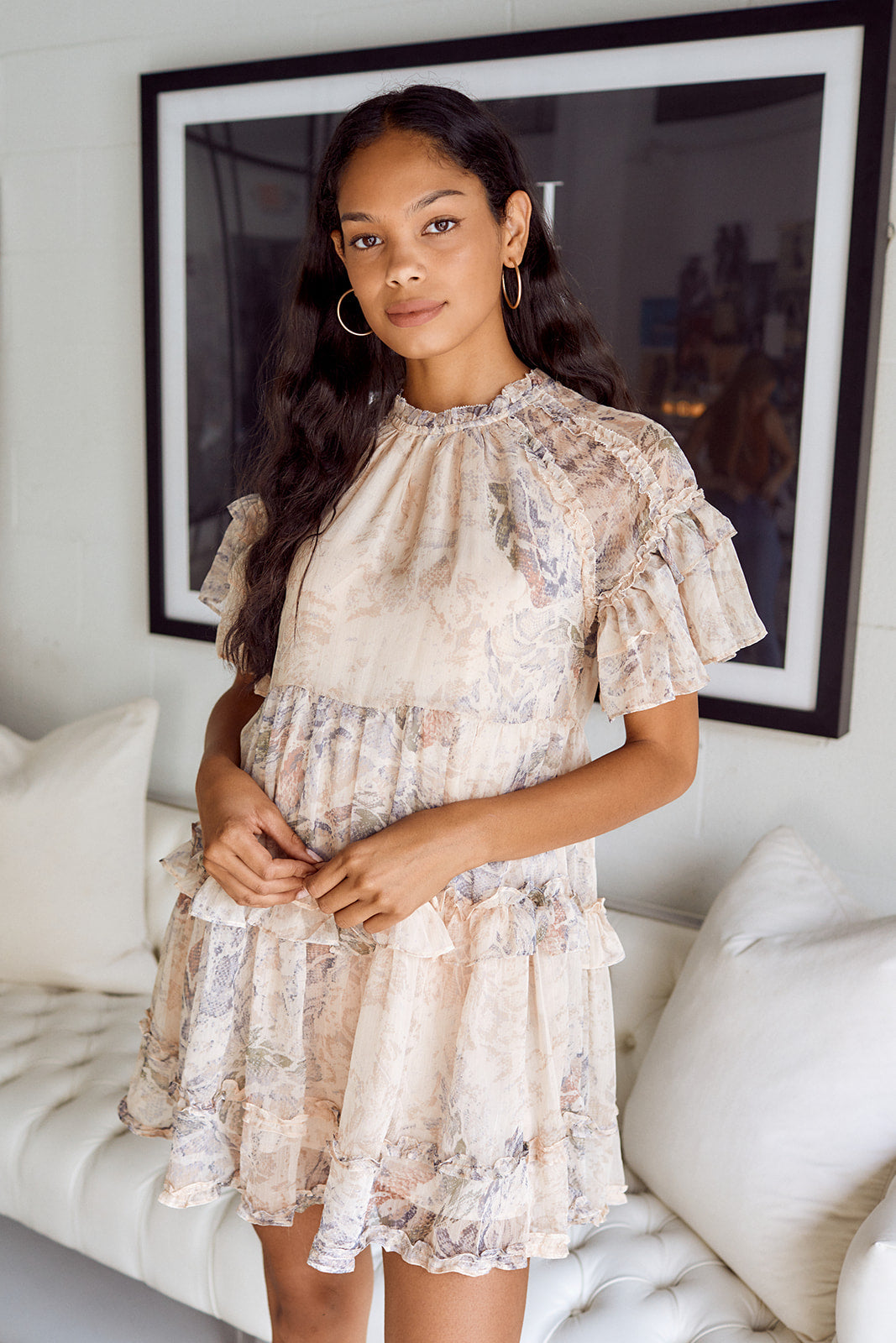 Ferina Snake Print Tiered Mini Dress